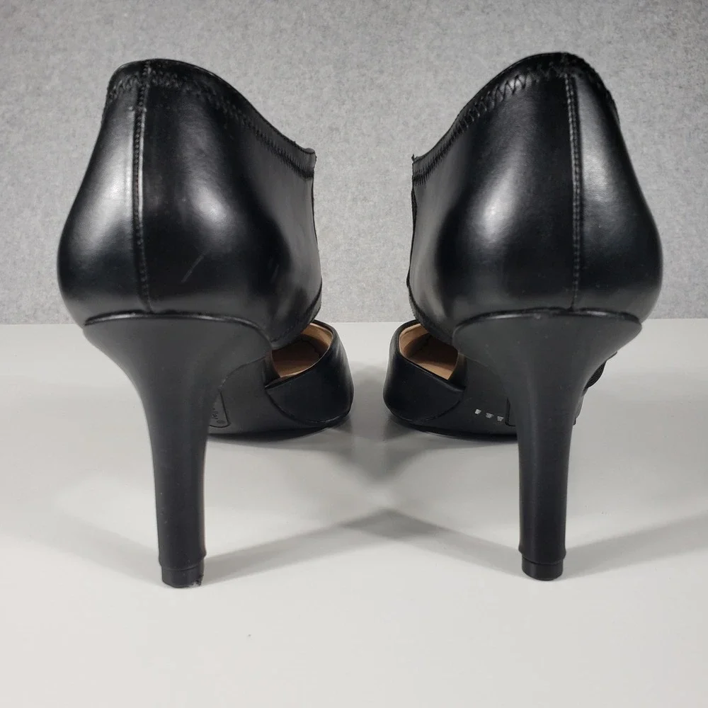 Andrew Geller Tibby Black Pointed Toe Elastic Strap Pumps Heel 8.5M Office Siren